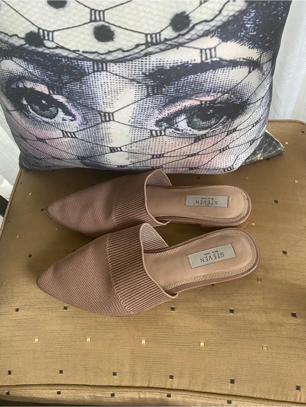 Seven7 tan stretch Pointed-Toe Knit Mule